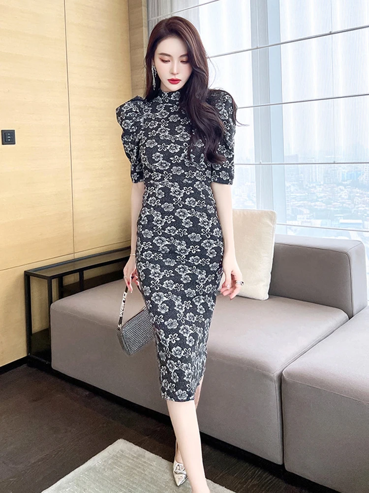 Женское кружевное платье средней длины, элегантное вечернее платье с разрезом и цветочным принтом, модель 2022
Женское кружевное платье средней длины, элегантное вечернее платье с разрезом и цветочным принтом, модель 2022