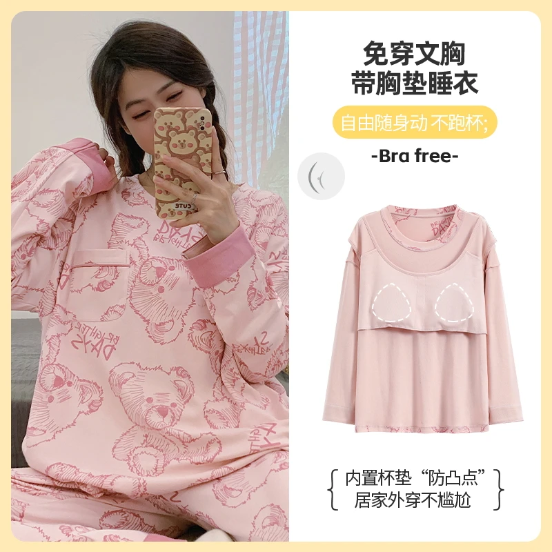 Cotton Pajamas For Women With Chest Pad Sweet Homewar Long Sleeve Suit Outfit Cartoon Sleepwear Autumn Winter
Cotton Pajamas For Women With Chest Pad Sweet Homewar Long Sleeve Suit Outfit Cartoon Sleepwear Autumn Winter