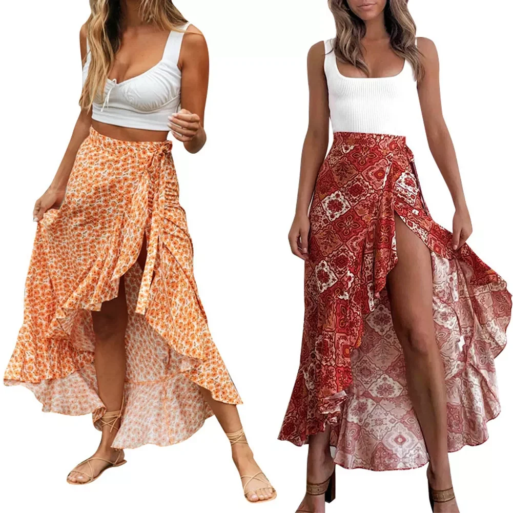 Vintage Women High Waist Pleated Long Maxi Skirt Floral Print Elastic Waist Swing Skirt Lace-up Ruffles Beach Bohenmian Skirt
Vintage Women High Waist Pleated Long Maxi Skirt Floral Print Elastic Waist Swing Skirt Lace-up Ruffles Beach Bohenmian Skirt