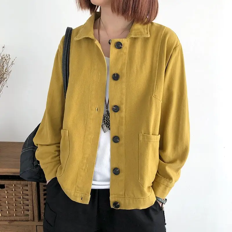 2023 Spring and Autumn Short Loose Jacket Women Single Breasting Lapel Retro Formal Women's Yellow Coat 91%-95% Cotton No Lining
2023 Spring and Autumn Short Loose Jacket Women Single Breasting Lapel Retro Formal Women's Yellow Coat 91%-95% Cotton No Lining