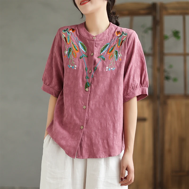 Retro Cotton Hemp Printed Embroidered Shirt Women's Summer 2023 New Casual Standing Neck Short Sleeve Top
Retro Cotton Hemp Printed Embroidered Shirt Women's Summer 2023 New Casual Standing Neck Short Sleeve Top