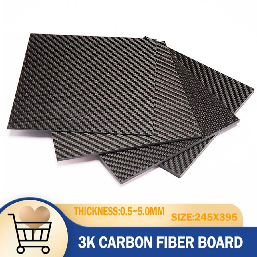

245x395mm 3K Full Carbon Fiber Plate Sheet High Strength Carbon Board Panel Thickness 0.5mm 1.0mm 1.5mm 2mm 2.5mm 3mm 4mm 5mm