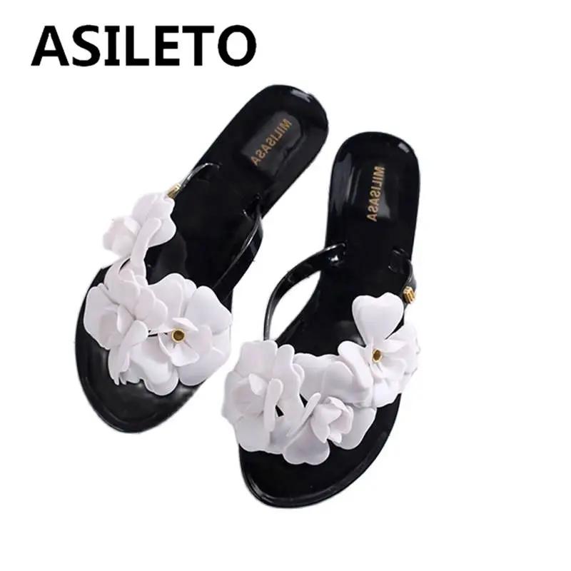 

ASILETO Women Summer Shoes Mules Clogs Flat Slippers Casual Sandals Jelly Flower Slide Flip Flops Beach Sliders Black White 40