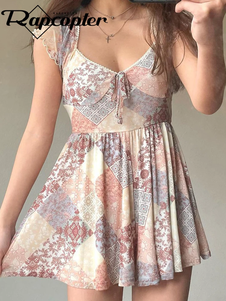 Rapcopter y2k Floral Pleated Dress Square Collar Bow Boho Mini Dress Square Collar Short Sleeve Sundress Women Beach Holiday New
Rapcopter y2k Floral Pleated Dress Square Collar Bow Boho Mini Dress Square Collar Short Sleeve Sundress Women Beach Holiday New