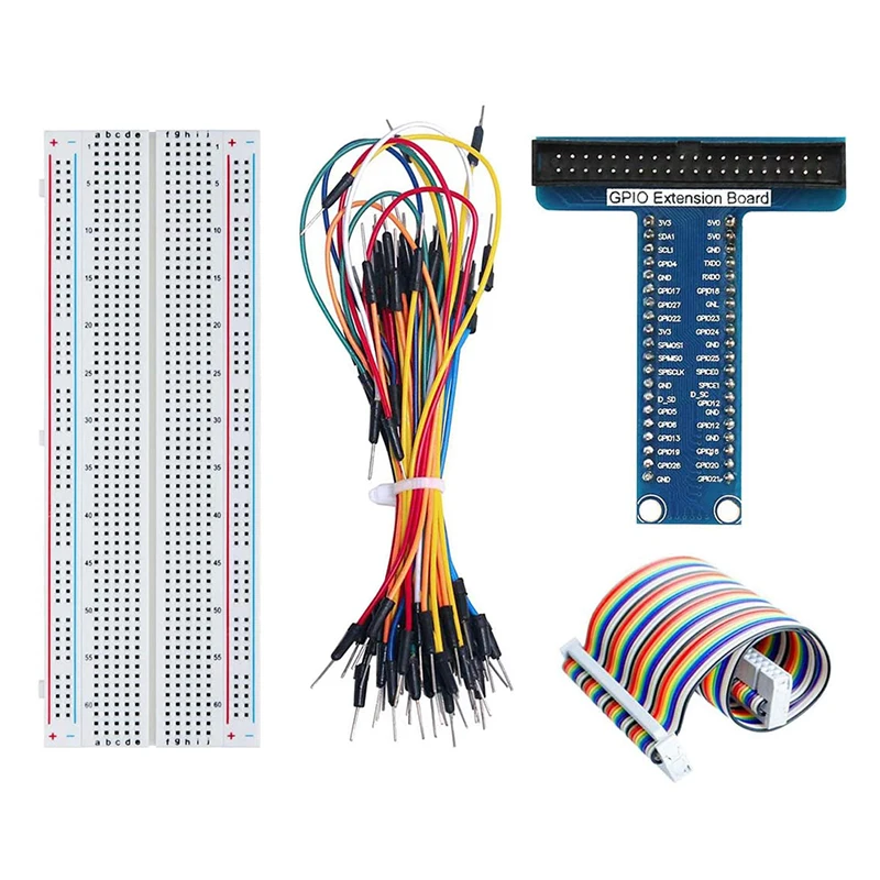 

GPIO Breakout Kit T-Type Board+830-Tie Points Solderless Breadboard+40pin Ribbon Cable+65pcs Jumper Wire For Raspberry Pi 4 Pi3