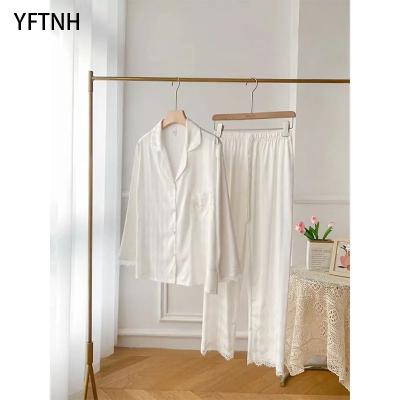 YFTNH Boutique Jacquard Pajama Sets for Women Sleepwear Outfits Soft Lace Long Sleeve Night Shirts and Pants Suit Solid Homewear
YFTNH Boutique Jacquard Pajama Sets for Women Sleepwear Outfits Soft Lace Long Sleeve Night Shirts and Pants Suit Solid Homewear