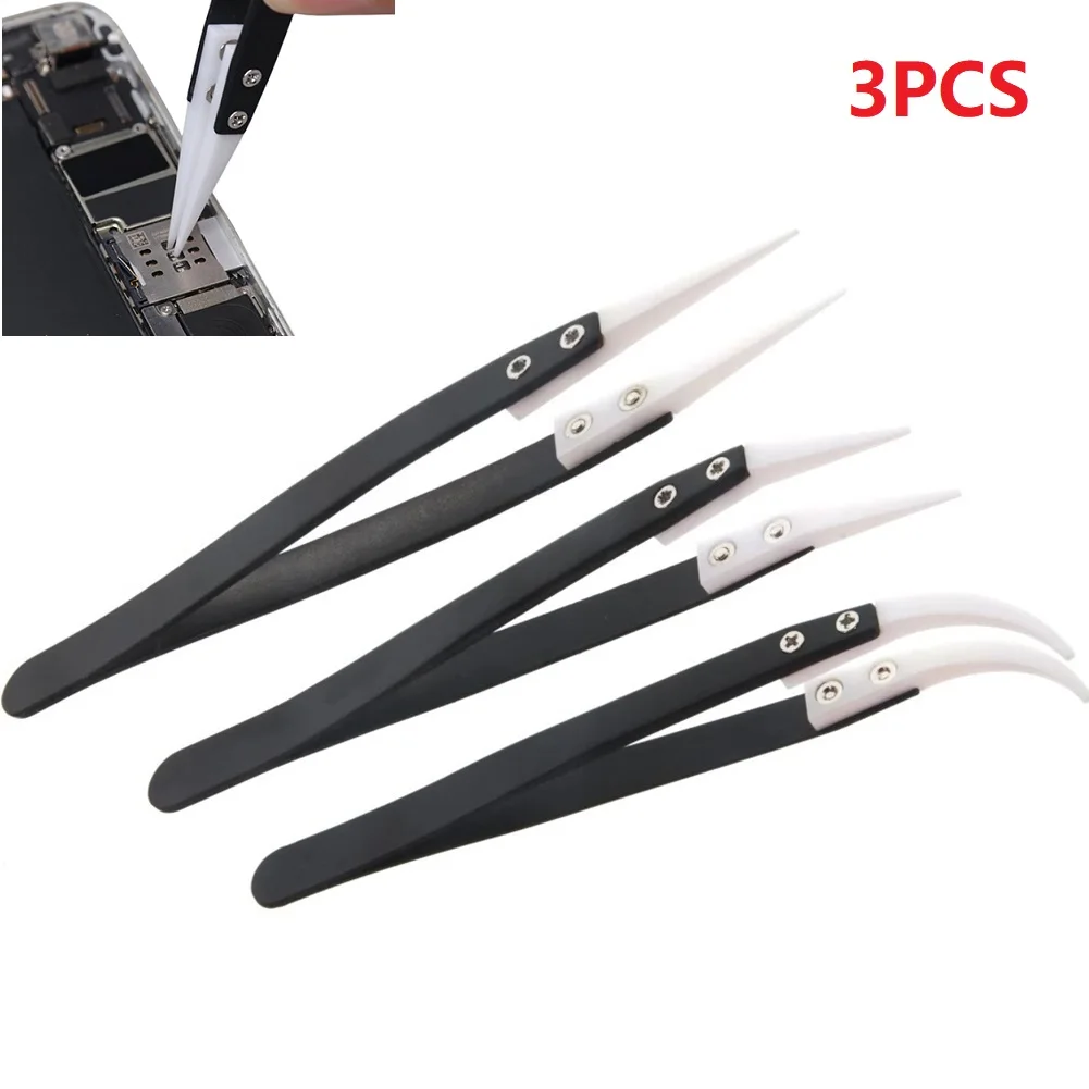 3pcs Reverse Tweezers Stainless Steel Handle Plastic Tip Precision Tweezers Curved/Flat/Straight Anti-Static Tip Tweezers
3pcs Reverse Tweezers Stainless Steel Handle Plastic Tip Precision Tweezers Curved/Flat/Straight Anti-Static Tip Tweezers