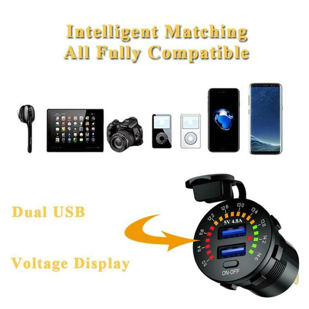 Dual USB 5V 4.8A Intelligent Fast Charge Waterproof Socket On Off Switch With LED Voltmeter For 12V Car Boat For Phone GPS
Dual USB 5V 4.8A Intelligent Fast Charge Waterproof Socket On Off Switch With LED Voltmeter For 12V Car Boat For Phone GPS