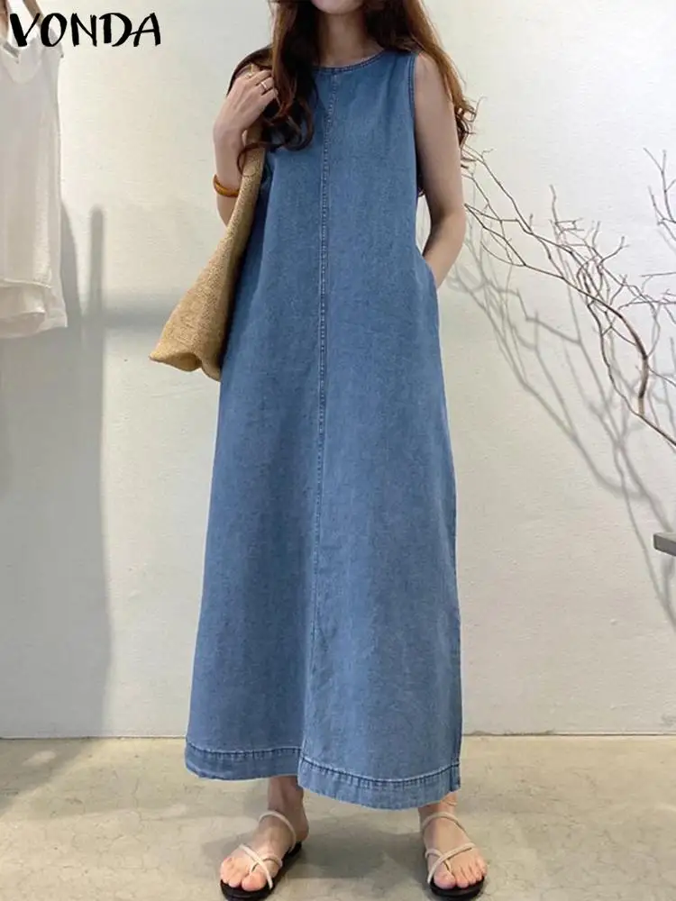 VONDA Y2K Femme Fashion Casual Loose Long Maxi Sundress Pleated Denim Vestido Sleeveless Robe Women Summer A-Line Dress Overszie
VONDA Y2K Femme Fashion Casual Loose Long Maxi Sundress Pleated Denim Vestido Sleeveless Robe Women Summer A-Line Dress Overszie