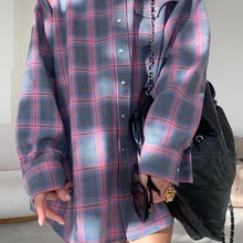 Clacive Vintage Loose Plaid WomenS Shirt Fashion Lapel Long Sleeve Office Lady Shirts And Blouses Tops Female Clothing 2023