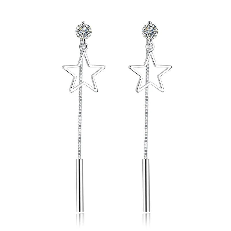 

Массивные серьги-кисточки средней длины, украшения для ушей в корейском стиле с серебряным покрытием и пятиконечными звездами