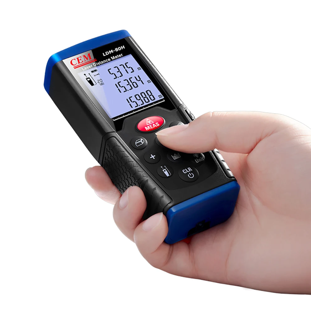 CEM LDM-80H High accuracy Outdoor Handled Laser Distance Meter 80m\262.4ft Laser Range finder Testing Area Volume Pythagorean
CEM LDM-80H High accuracy Outdoor Handled Laser Distance Meter 80m\262.4ft Laser Range finder Testing Area Volume Pythagorean