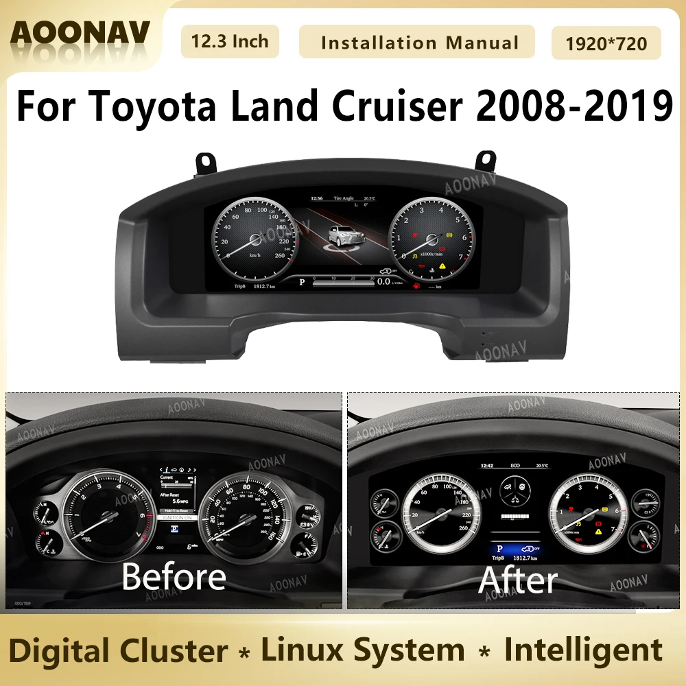 Цифровой приборный кластер 12,3 дюйма для Toyota Land Cruiser 2008-2019, система Linux со спидометром и ЖК-экраном для приборной панели автомобиля
Цифровой приборный кластер 12,3 дюйма для Toyota Land Cruiser 2008-2019, система Linux со спидометром и ЖК-экраном для приборной панели автомобиля