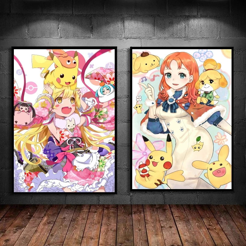 

Картина на холсте с покемоном Пикачу, декор для детской спальни, картина с мультяшным персонажем, детские фигурки героев, Декор, подарки