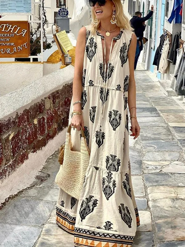 Beach Dress for Women Summer Fashion Printed Long Maxi Sundress Elegant Sleeveless V Neck Party Vestido Vintage Loose Boho Dress
Beach Dress for Women Summer Fashion Printed Long Maxi Sundress Elegant Sleeveless V Neck Party Vestido Vintage Loose Boho Dress