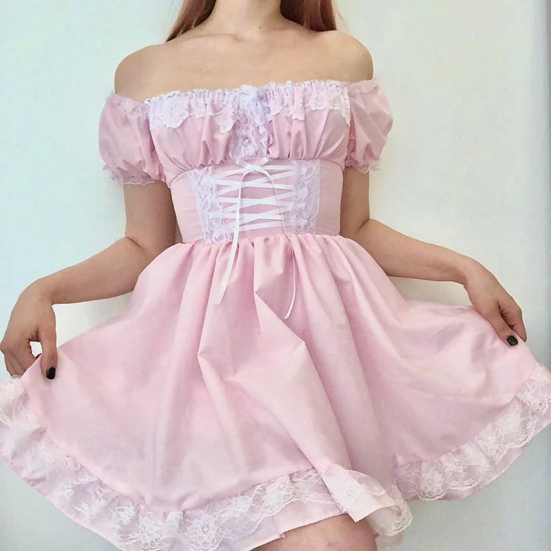 Goth Cute Lace Women Party Dress Puff Sleeves White A-Line Dress Gothic Harajuku Pink Lolita Bandage Corset Dresses Pastel
Goth Cute Lace Women Party Dress Puff Sleeves White A-Line Dress Gothic Harajuku Pink Lolita Bandage Corset Dresses Pastel