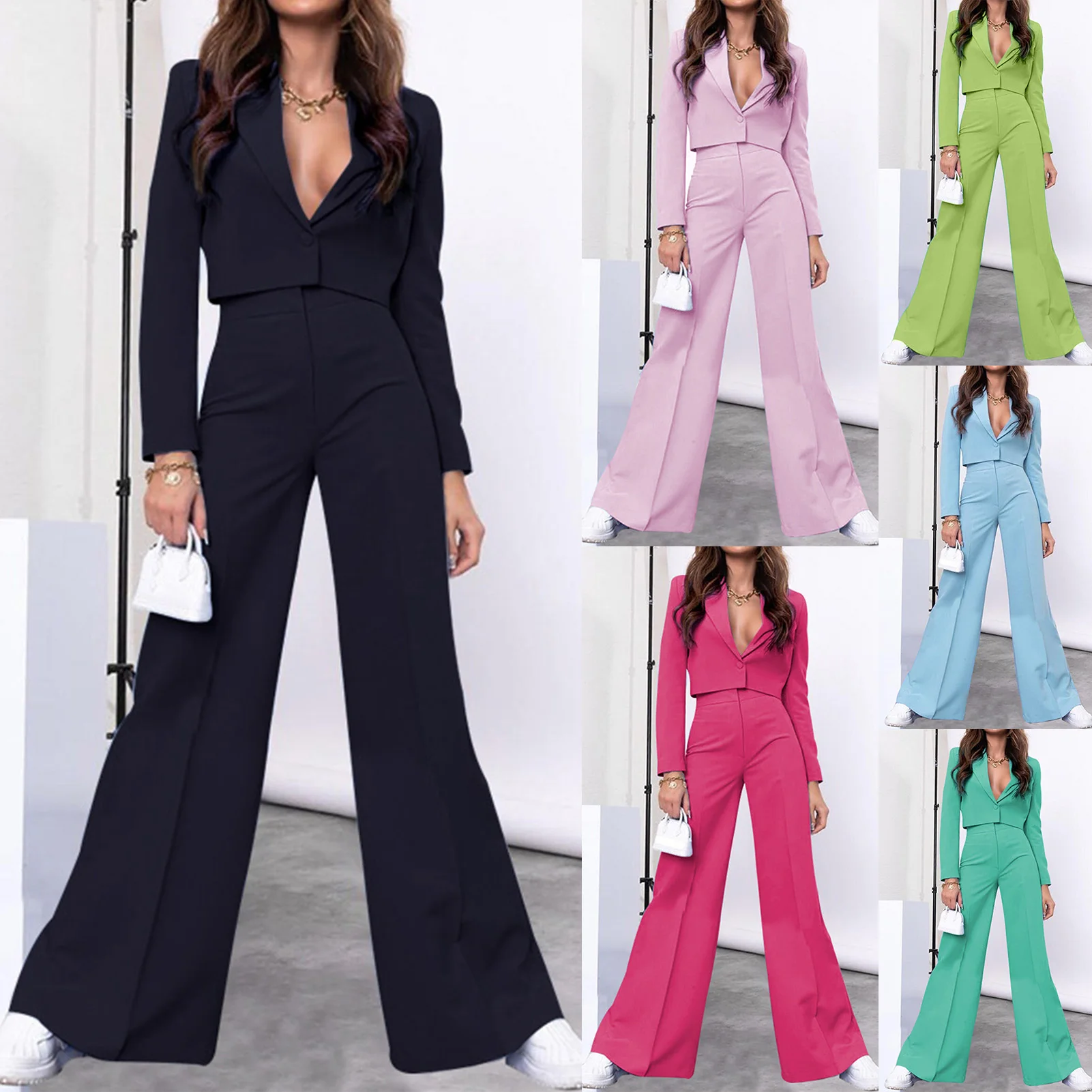 Women Sexy New Chic Crop Top Blazer High Waist Pants Fashion Button Blazer High Waist Wide Leg Long Pants Office Work Suit
Women Sexy New Chic Crop Top Blazer High Waist Pants Fashion Button Blazer High Waist Wide Leg Long Pants Office Work Suit