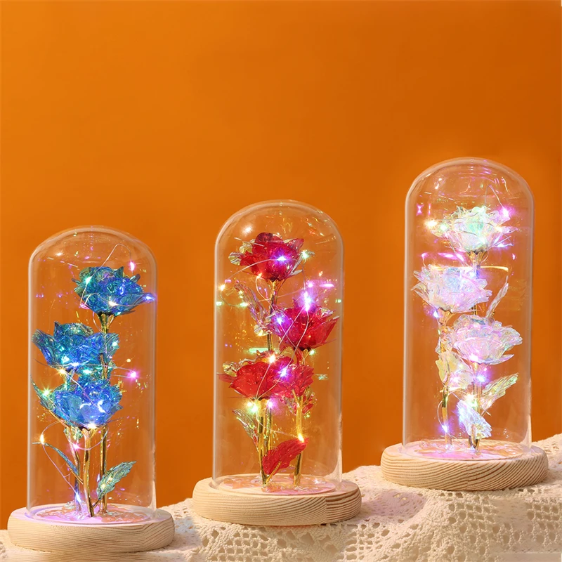 Exclusive Rose In Dome Cover Lights Foil Eternal Rose Beauty and The Beast Artificial Flowers Valentines Day Gift Wedding Decor 
Exclusive Rose In Dome Cover Lights Foil Eternal Rose Beauty and The Beast Artificial Flowers Valentines Day Gift Wedding Decor