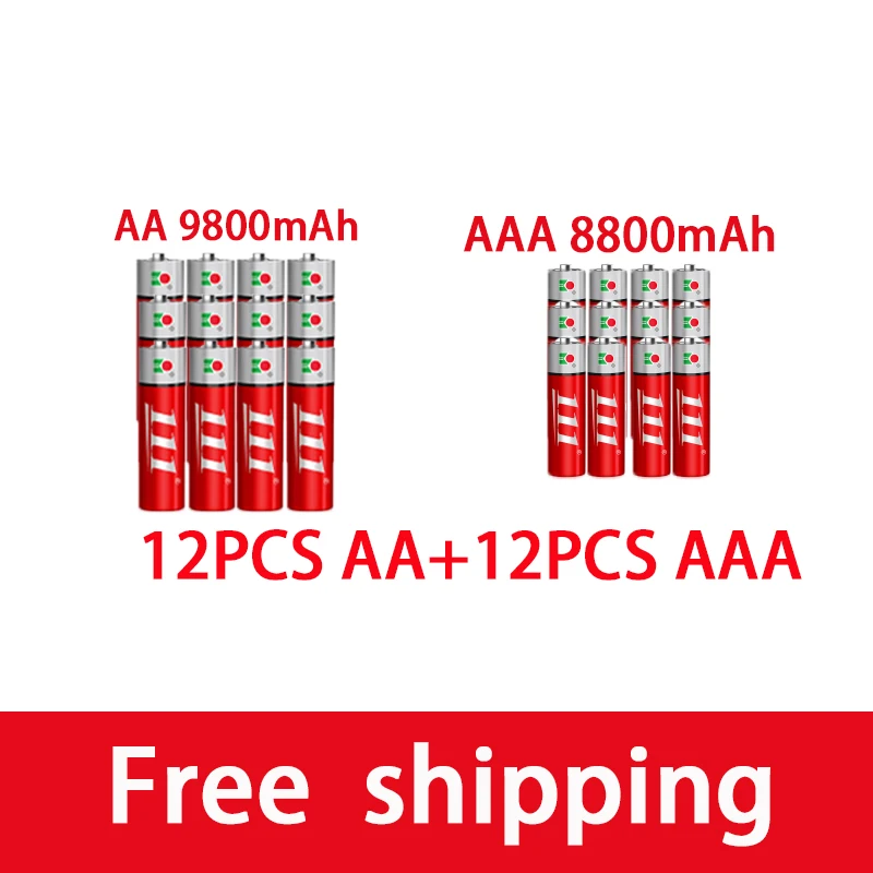 AAA + AA rechargeable AA 1.5V 9800mah - 1.5V AAA 8800mAh alkaline battery flashlight toy watch MP3 player, free delivery
AAA + AA rechargeable AA 1.5V 9800mah - 1.5V AAA 8800mAh alkaline battery flashlight toy watch MP3 player, free delivery