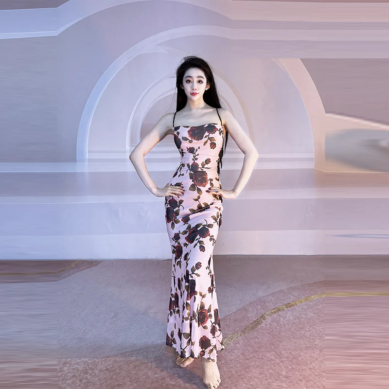 

Women's Oriental Belly Dance Training Suit 2023 New Summer Dress with Strap Print Modal Beginner Sexy Girl