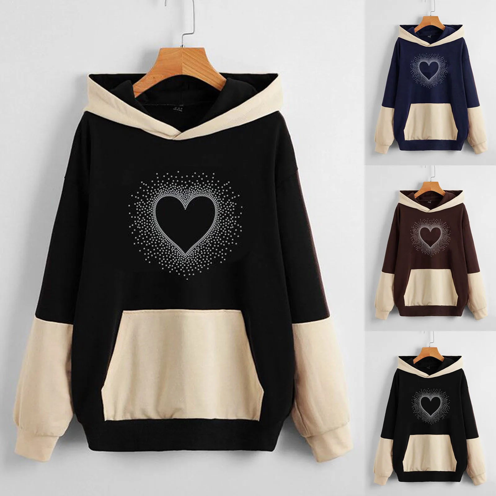 Women Casual Sweashirt Colorblock Hooded Hot Diamond Heart Print Hooded Pockets Women Loose Hoodie Womens Neon Sweatshirt
Women Casual Sweashirt Colorblock Hooded Hot Diamond Heart Print Hooded Pockets Women Loose Hoodie Womens Neon Sweatshirt