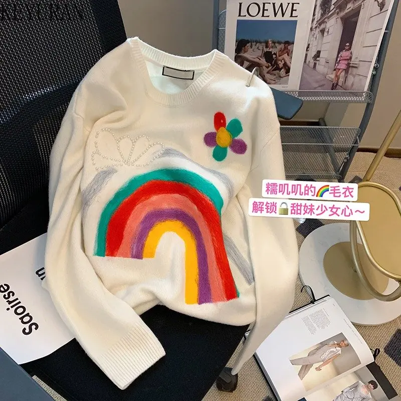 Color Contrast Rainbow Embroidery Flower Sweater Women Pullover 2023 Autumn Winter Long Sleeve Beading Knitwear Top Mujer Jumper
Color Contrast Rainbow Embroidery Flower Sweater Women Pullover 2023 Autumn Winter Long Sleeve Beading Knitwear Top Mujer Jumper