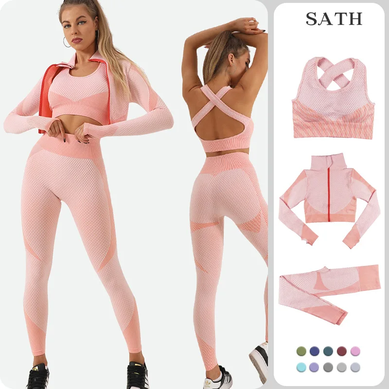 2/3 Pieces Seamless Women Yoga Set Fitness Crop Top Bra Zipper Long Sleeve Jacket High-Waisted Tight Pants Gym Exercise Clothing
2/3 Pieces Seamless Women Yoga Set Fitness Crop Top Bra Zipper Long Sleeve Jacket High-Waisted Tight Pants Gym Exercise Clothing