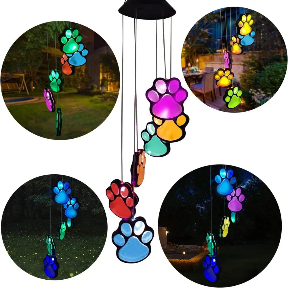 

Solar Paw Print Wind Chime Light IP65 Waterproof Outdoor Wind Chimes Garden Lawn Yard Decor Gifts For Pet Lover Wholesale