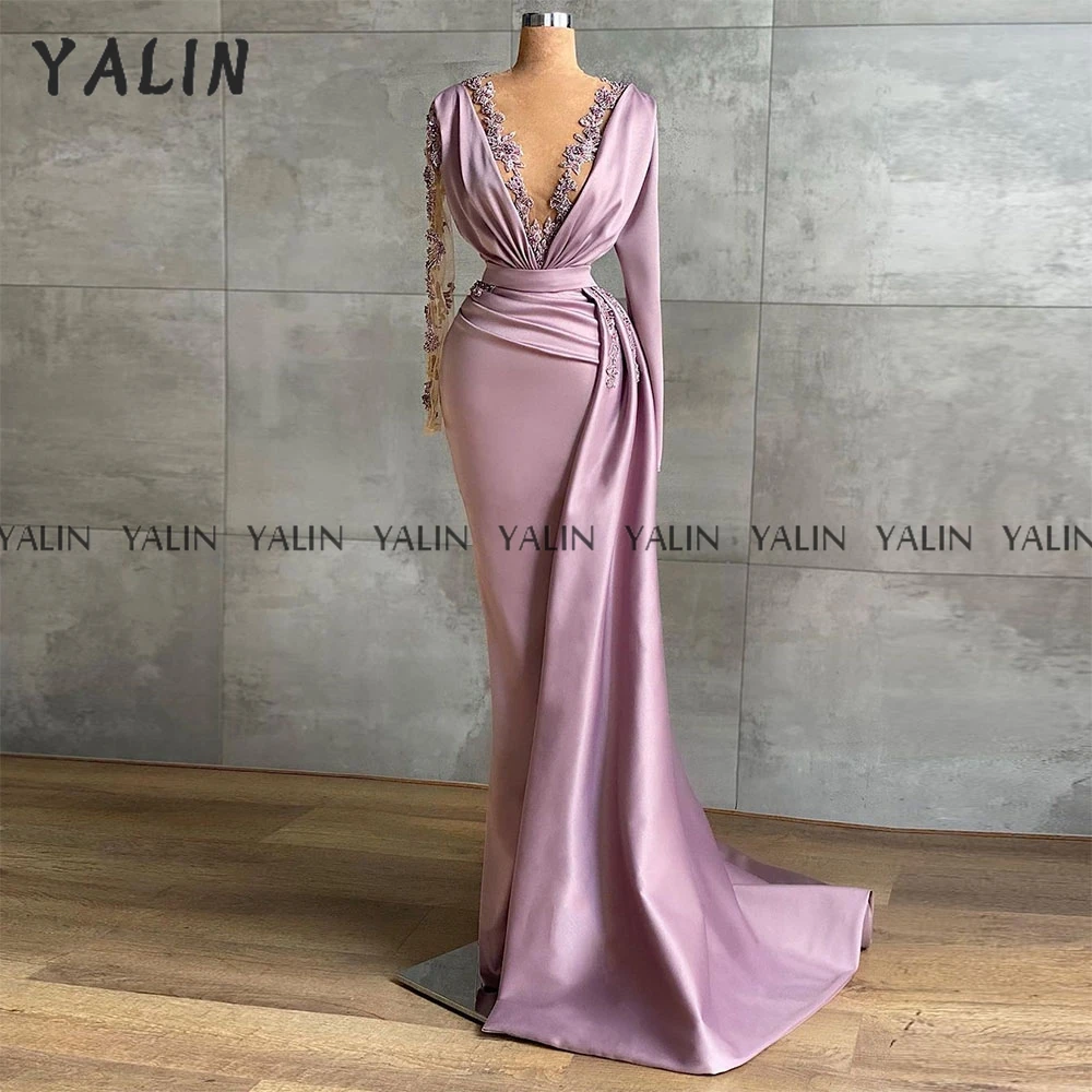 YALIN Ladies V-Neck Evening Dress Mermaid Long Sleeve Embroidery Sweep Train Pink Lace Prom Dress Plus Size abends kleider 2022
YALIN Ladies V-Neck Evening Dress Mermaid Long Sleeve Embroidery Sweep Train Pink Lace Prom Dress Plus Size abends kleider 2022