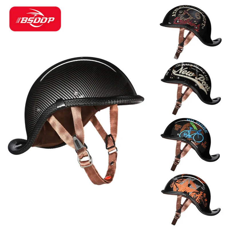 

Motorcycle Electric Car Men's and Women's Summer Personality Curved Eaves Helmet Sunscreen Helmet Retro for Harley Half Helmet