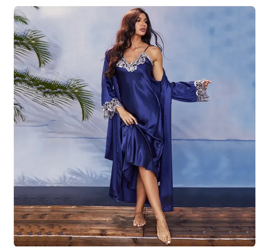 Twinset Robe Set Womens Sexy Satin Kimono Bathrobe Gown With Chemise Nightwear Lace Lingerie V-Neck Summer New Sleepwear
Twinset Robe Set Womens Sexy Satin Kimono Bathrobe Gown With Chemise Nightwear Lace Lingerie V-Neck Summer New Sleepwear