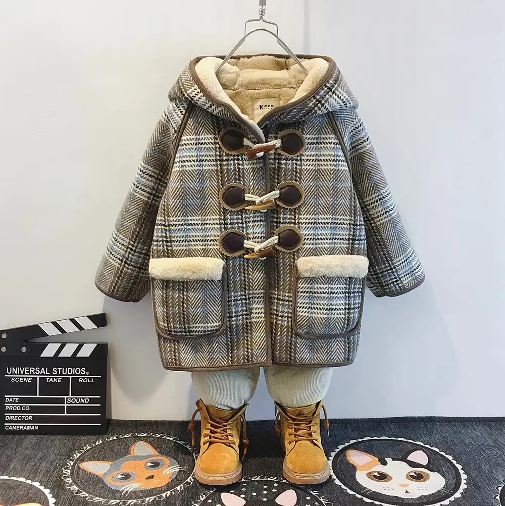 Boys Girls Woolen Jackets Winter Thick Fleece Hooded Warm Plaid Coats Fashion Raglan Sleeve Children Velvet Outerwear
Boys Girls Woolen Jackets Winter Thick Fleece Hooded Warm Plaid Coats Fashion Raglan Sleeve Children Velvet Outerwear