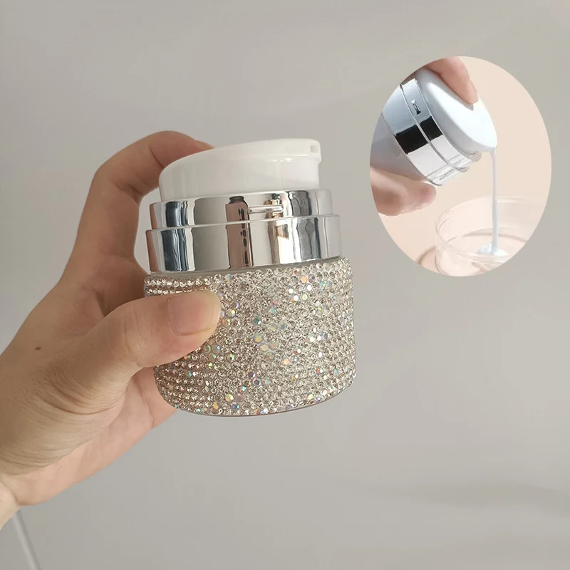 Luxury Diamond Empty Airless Pump Jar Vacuum Bottle Cosmetic Container Travel Portable Refillable Foundation Cream Lotion Jar
Luxury Diamond Empty Airless Pump Jar Vacuum Bottle Cosmetic Container Travel Portable Refillable Foundation Cream Lotion Jar