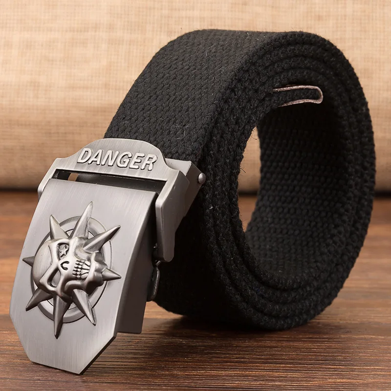 New Canvas Belt Skull Pattern Emblem Metal Buckle Jeans Belts For Men Army Military Tactical Belts Male Strap For High Quality
New Canvas Belt Skull Pattern Emblem Metal Buckle Jeans Belts For Men Army Military Tactical Belts Male Strap For High Quality