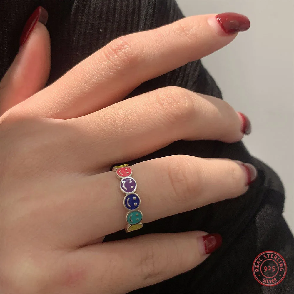 925 Sterling Silver Ring For Women Rainbow Smiley Ring S925 Open Ring Retro Hip Hop Creative Index Finger Ring Jewelry Wholesale
925 Sterling Silver Ring For Women Rainbow Smiley Ring S925 Open Ring Retro Hip Hop Creative Index Finger Ring Jewelry Wholesale