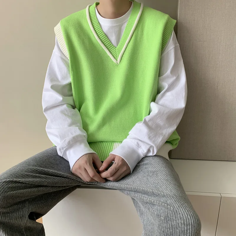 Мужской повседневный модный зеленый жилет, черный свитер без рукавов, корейский Повседневный мужской теплый Свободный вязаный свитер с V-образным вырезом, Мужской пуловер 
Мужской повседневный модный зеленый жилет, черный свитер без рукавов, корейский Повседневный мужской теплый Свободный вязаный свитер с V-образным вырезом, Мужской пуловер