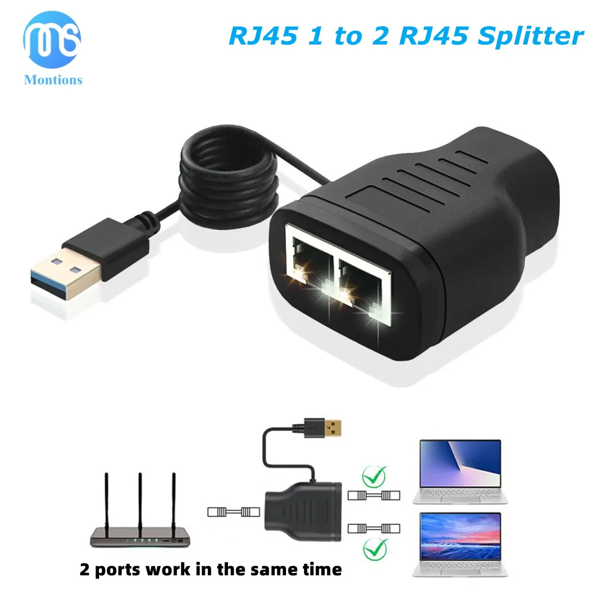 

RJ45 Ethernet Splitter 1 To 2 Internet Splitter Online At The Same Time Ethernet Splitter for Cat6 Cat7 LAN Ethernet Splitter