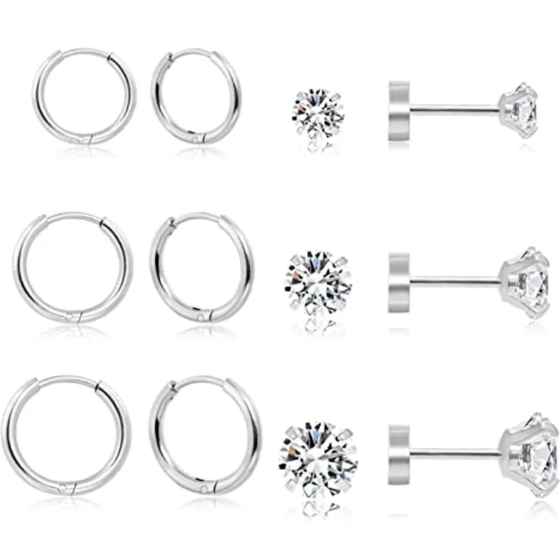 Набор сережек-гвоздиков серебряных гипоаллергенных, 1/6 пар 
Набор сережек-гвоздиков серебряных гипоаллергенных, 1/6 пар