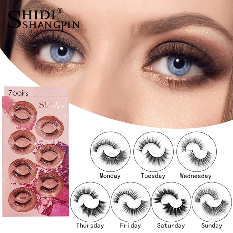 

7Pairs Pack False Eyelashes Cat-Eye Fluffy-Faux Mink Lashes 3D Wispy Lashes Dramatic Long Thick Volume Fake Eye Lash D2TA