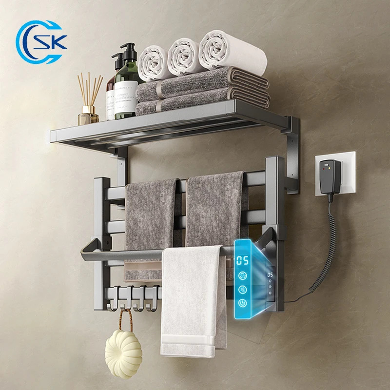 

Black Electric Towel Warmer Bathroom Smart Touch Towel Rack WIFI Control Heating Towel Radiator 55W Energy Saving Towel Rail