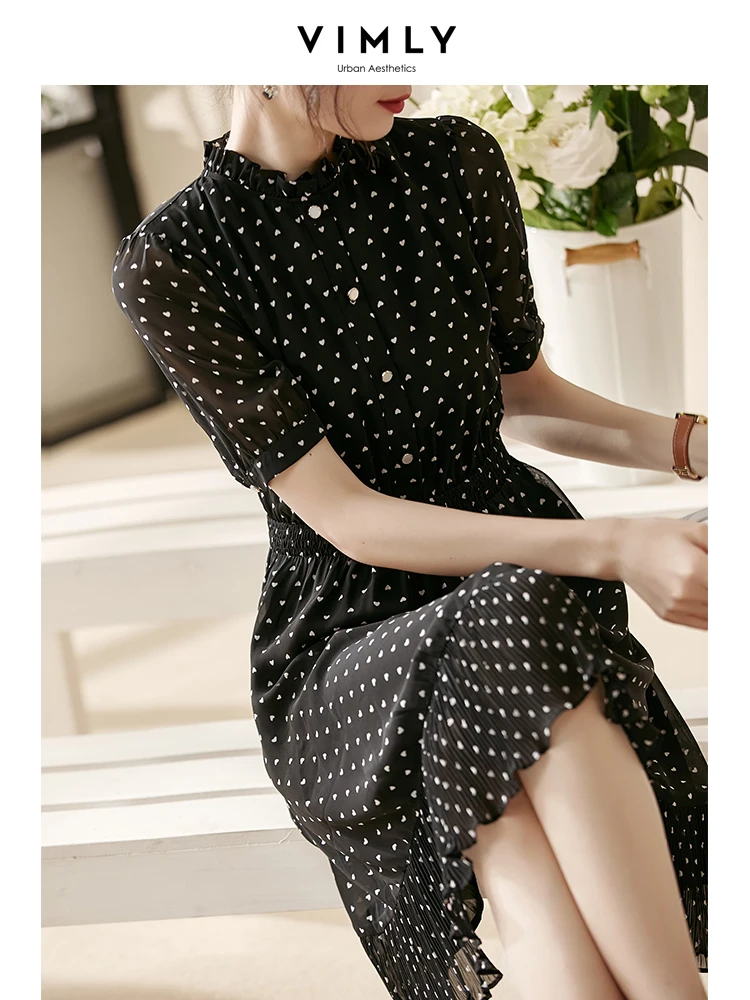 VIMLY Summer 2022 Dress for Women French Retro Love Polka Dot Black Chiffon Puff Sleeve A-LINE O-neck Flounce Edge Dresses V2300
VIMLY Summer 2022 Dress for Women French Retro Love Polka Dot Black Chiffon Puff Sleeve A-LINE O-neck Flounce Edge Dresses V2300