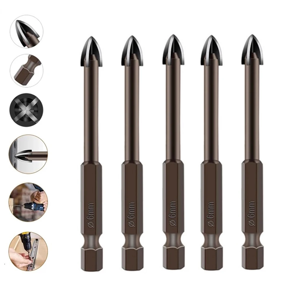 5Pcs 6mm Efficient Universal Drilling Tool Multifunctional Cross Alloy Drill Bit Cutting Edges Tile Glass Spear Head Drill Bit
5Pcs 6mm Efficient Universal Drilling Tool Multifunctional Cross Alloy Drill Bit Cutting Edges Tile Glass Spear Head Drill Bit