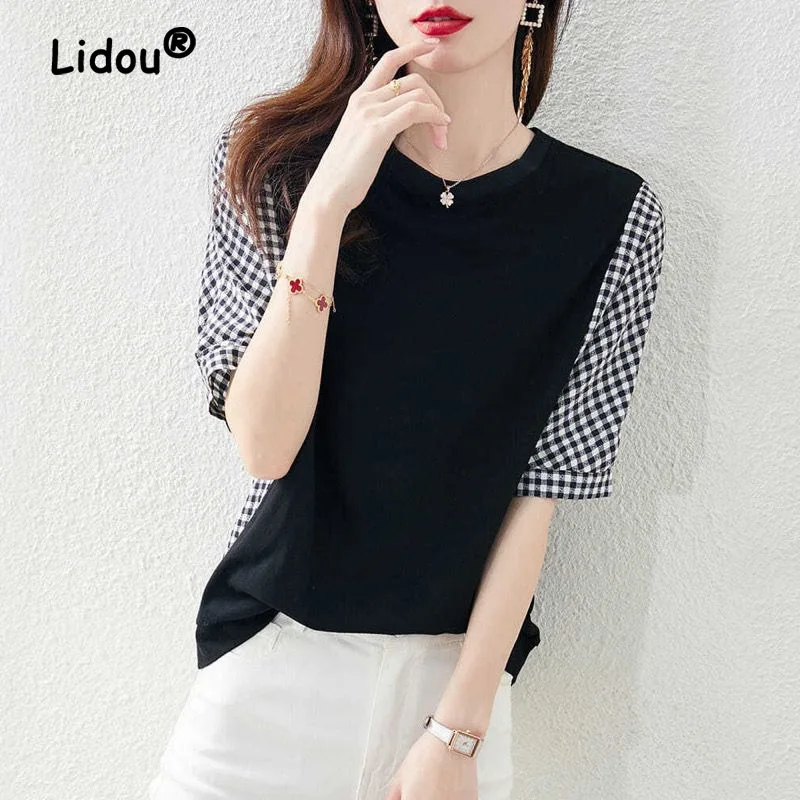 Модная Лоскутная клетчатая однотонная блузка, новинка, Женский Классический Повседневный Универсальный пуловер с коротким рукавом и круглым вырезом в Корейском стиле
Модная Лоскутная клетчатая однотонная блузка, новинка, Женский Классический Повседневный Универсальный пуловер с коротким рукавом и круглым вырезом в Корейском стиле