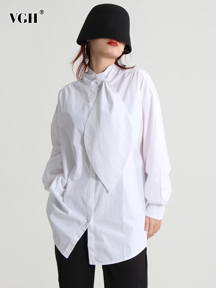 VGH Solid Shirts For Women Stand Collar Long Sleeve Patchwork Single Breasted Folds Temperament Blouse Female Fashion Clothing
VGH Solid Shirts For Women Stand Collar Long Sleeve Patchwork Single Breasted Folds Temperament Blouse Female Fashion Clothing