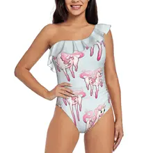Super Cool Pink Unicorn One Shoulder Ruffle Swimsuit Women Swimwear Sexy Beach Wear Summer Bathing Suits Magic Unicorn Uni Cute