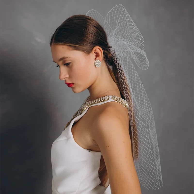 

Wedding Veil White French Netting Big Bow for Bride Hair Clip Accessories Elegant Black Veil Headdress Charming Fascinator 2022