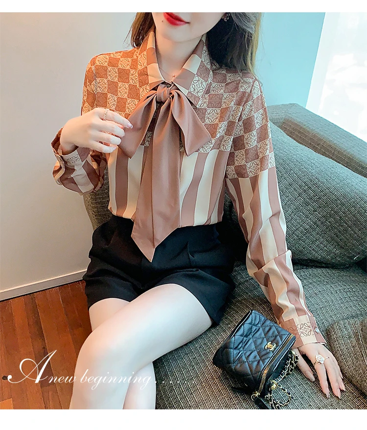 Летняя блузка, женская рубашка с длинным рукавом, Новая модная женская Свободная блузка с принтом и бантом 
Летняя блузка, женская рубашка с длинным рукавом, Новая модная женская Свободная блузка с принтом и бантом