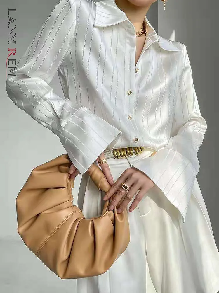 

LANMREM рубашка в полоску для женщин с лацканами однобортный длинный рукав модные топы Женская одежда 2023 ВЕСНА Новинка CP0999
