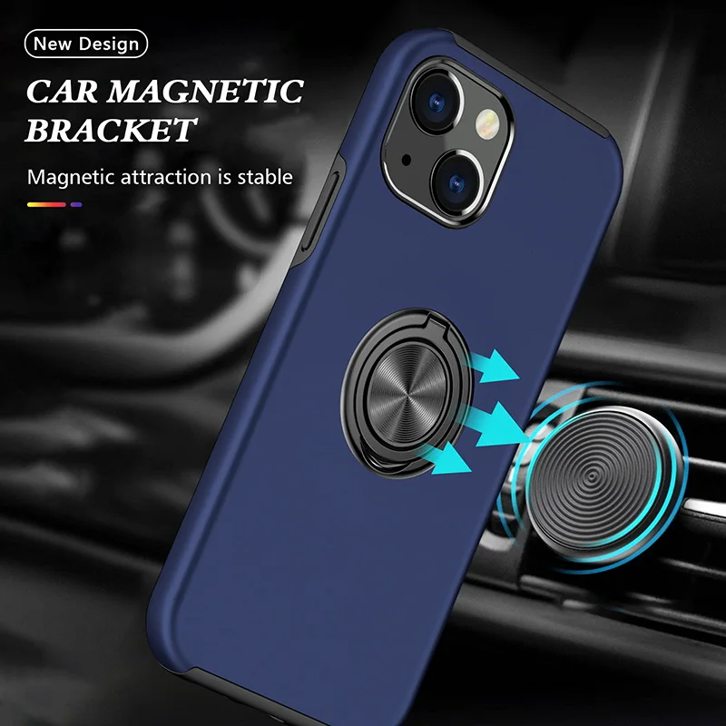 

Магнитный держатель с кольцом, противоударный тяжелый армированный чехол для iPhone 12 13 14 Pro Max 14 Plus, автомобильная подставка для телефона, жесткая задняя крышка из поликарбоната