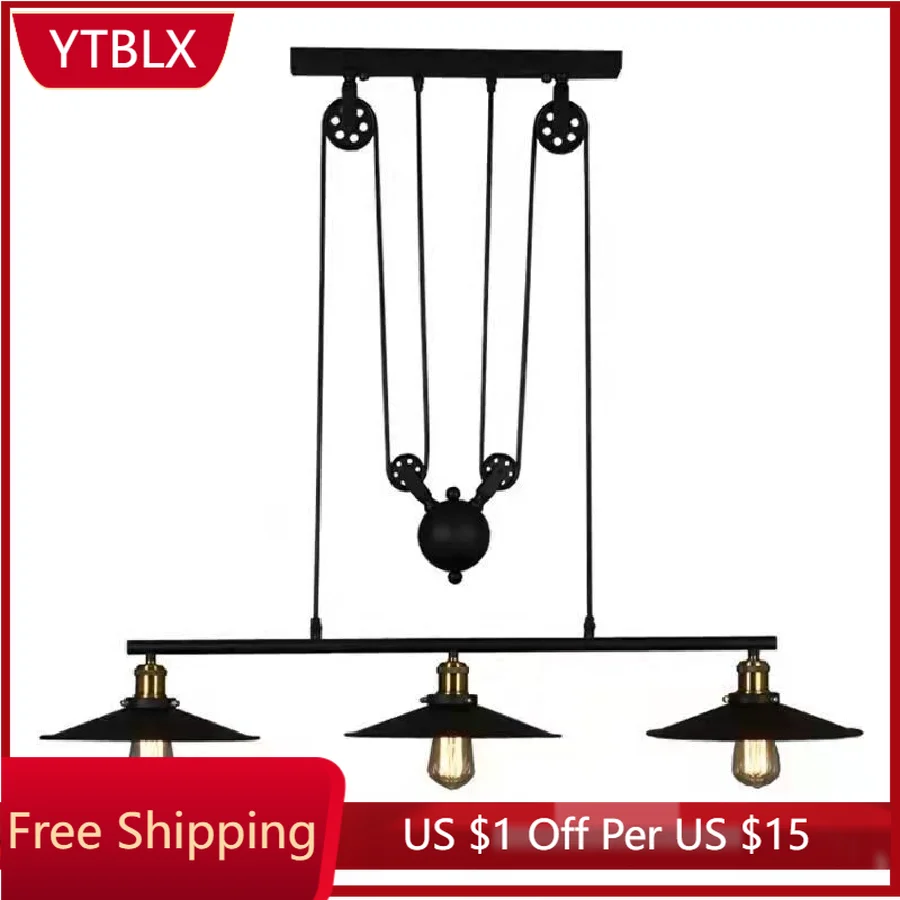 

Indoor Lighting Vintage Pendant Lights 3 Head Iron Pulley Dish Lamp Loft E27 Bar Kitchen Home Decor Edison Hanging Lamp Fixtures